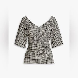 Ganni Black and White Checkered Blouse